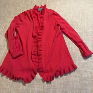 Two Bees Cashmere Pink Ruffle Trim Open Front Cardigan Sweater Womens Large